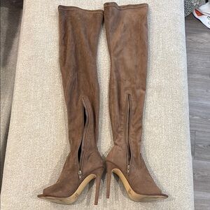 Sleek Brown Suede Over-the-Knee Boots